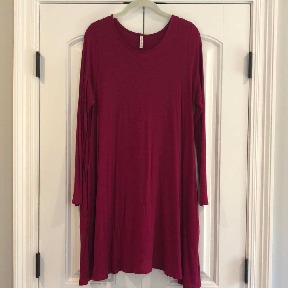 Maroon long sleeve swing dress